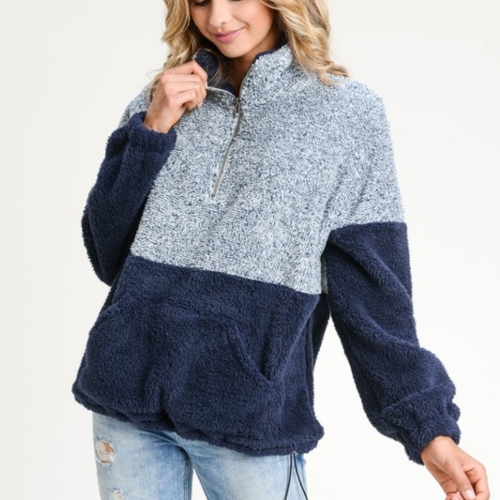 LAST NEW Navy Blue Color Block Pull Over - Picture 2 of 6